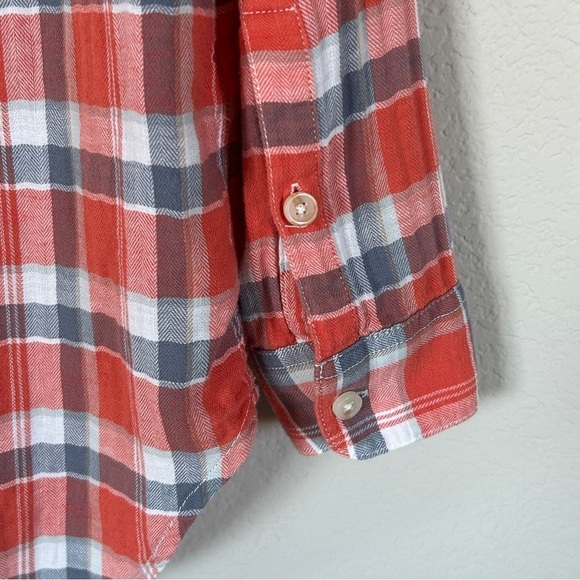 Madewell Skylar Plaid Flannel Shirt | Coral Blue | XS | Lightweight Button Down - Picture 7 of 9